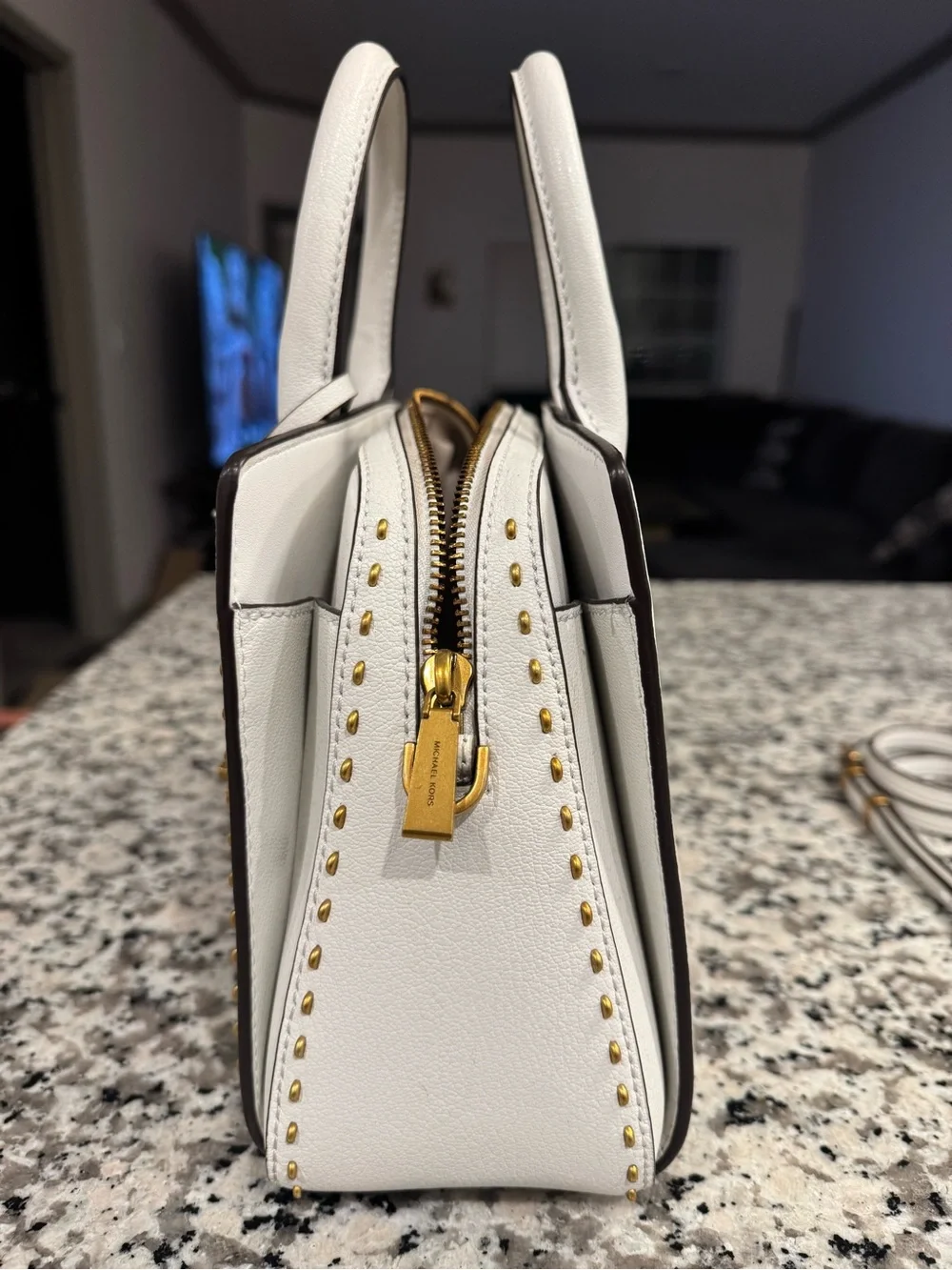 Michael Kors White Laila Small Satchel with Gold Accents